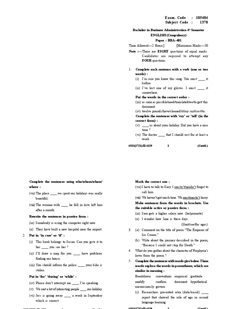 BBA 4th Semester English Exam Paper | PDF | Immigration
