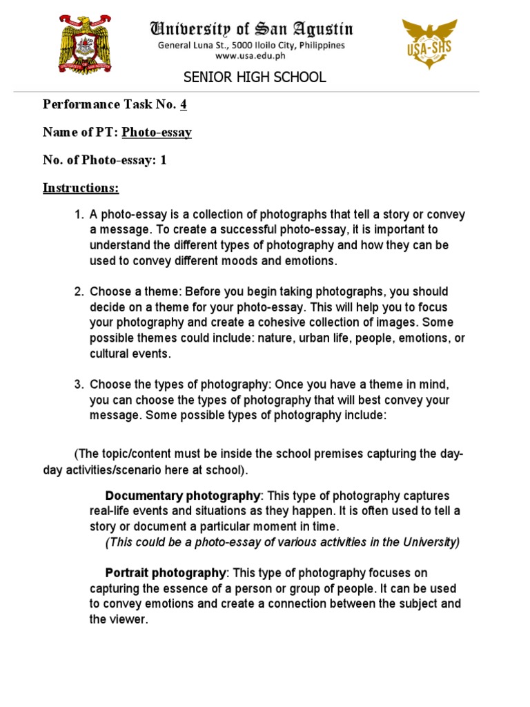 Photo-Essay Performance Task Guide | PDF | Essays | Composition (Visual ...