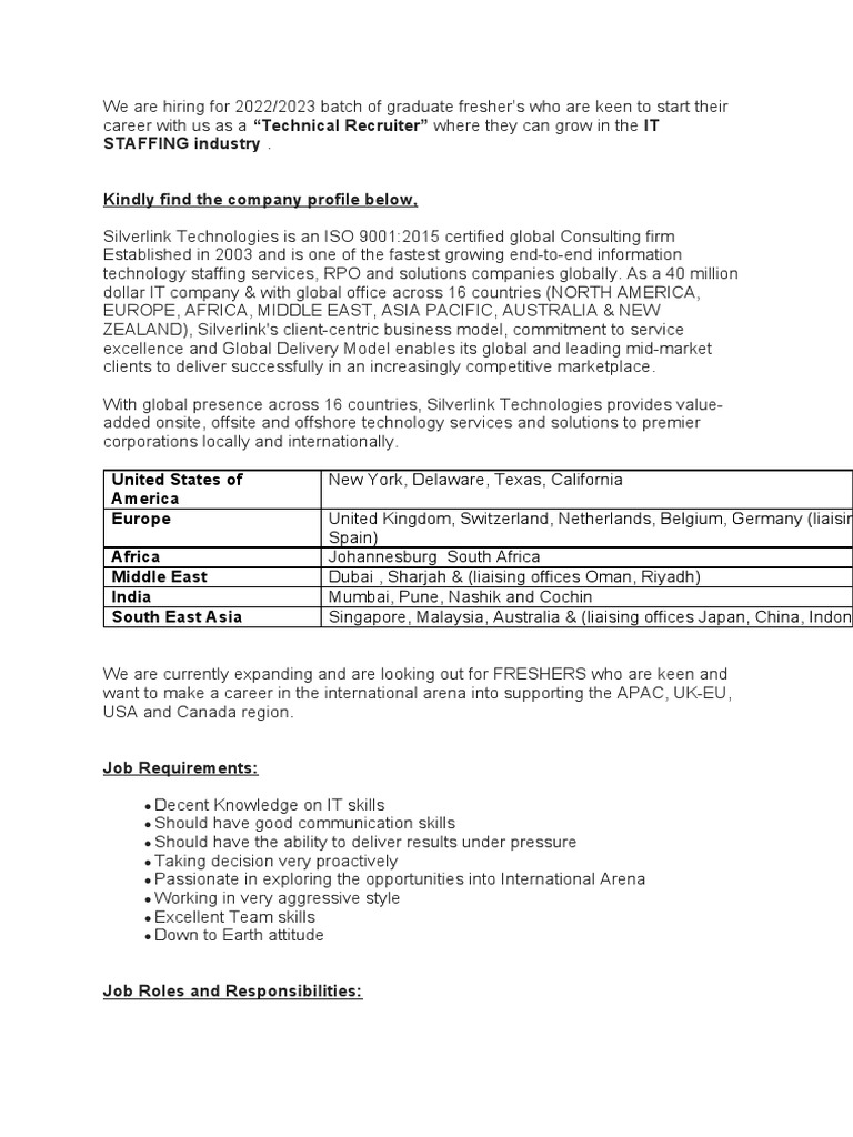 BMS Job Opportunity PDF Recruitment Business