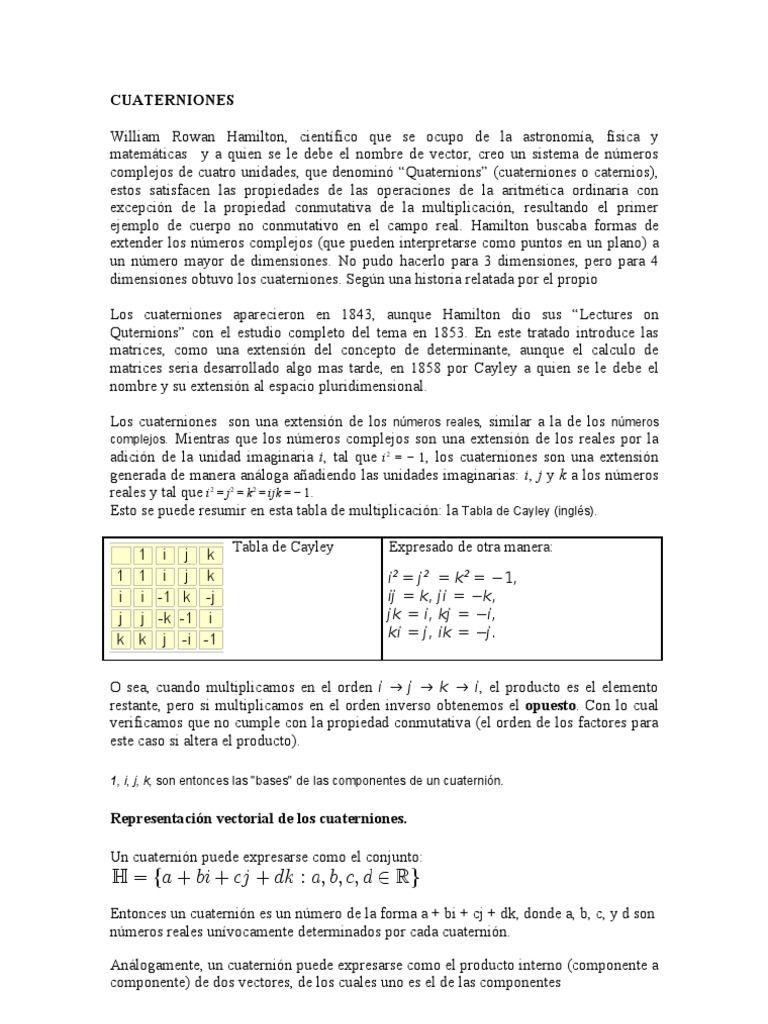 Cuaterniones PDF Álgebra Enseñanza de matemática