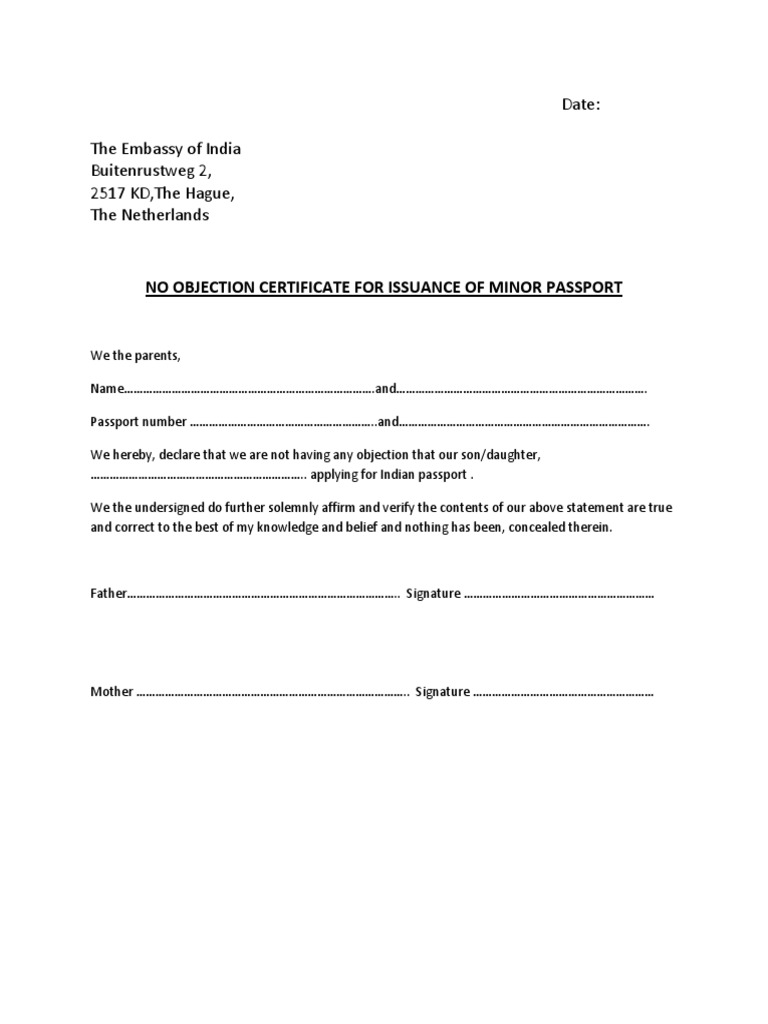 No objection minor passport pdf pdf