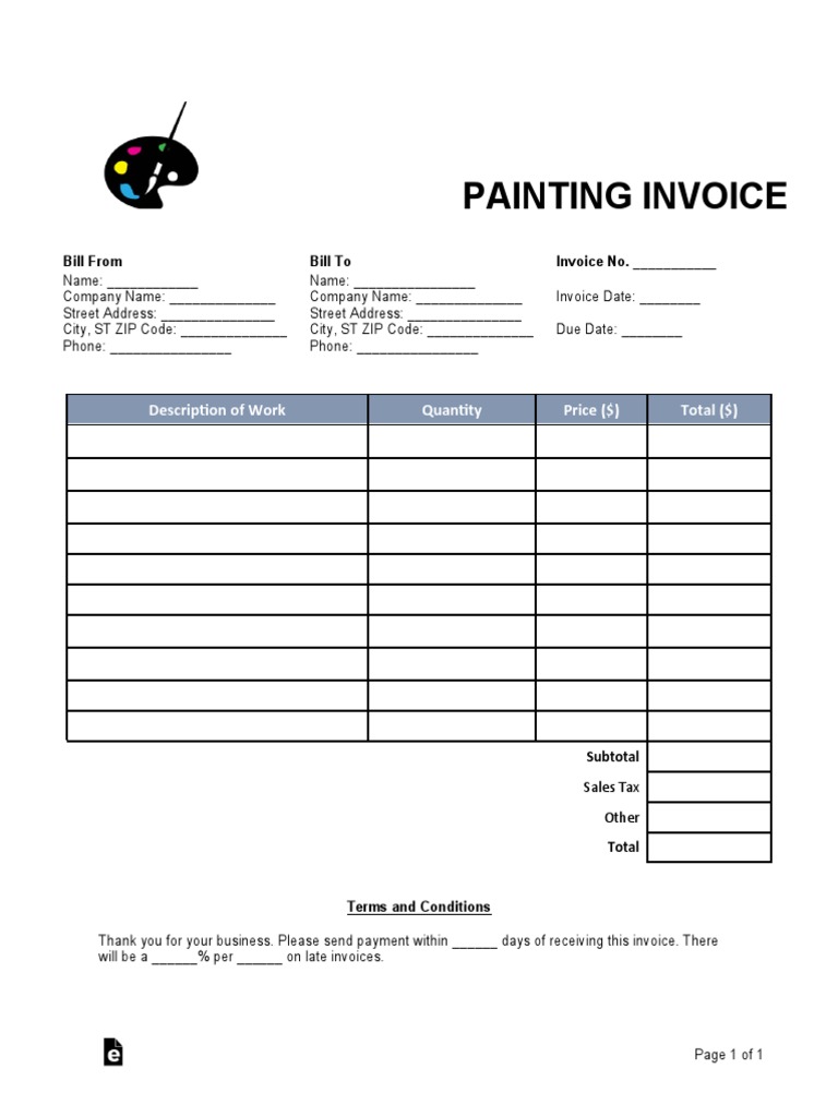 Painting Invoice Template PDF