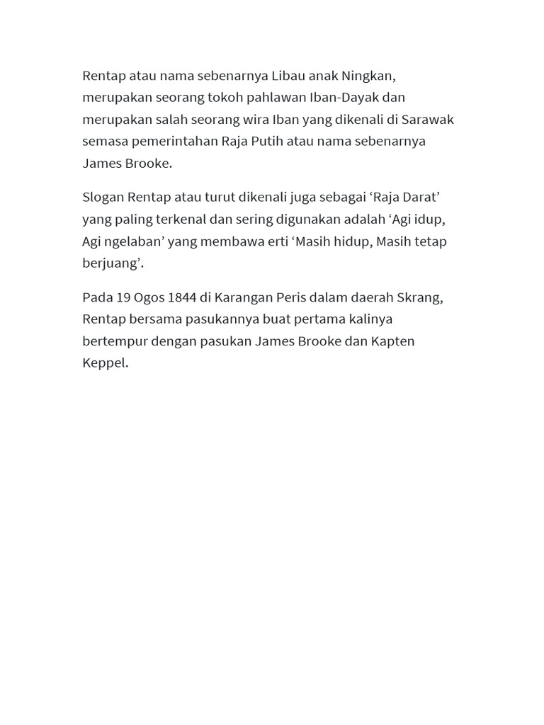 Rentap: Pahlawan Iban yang Berjuang | PDF | Perjalanan | Sejarah