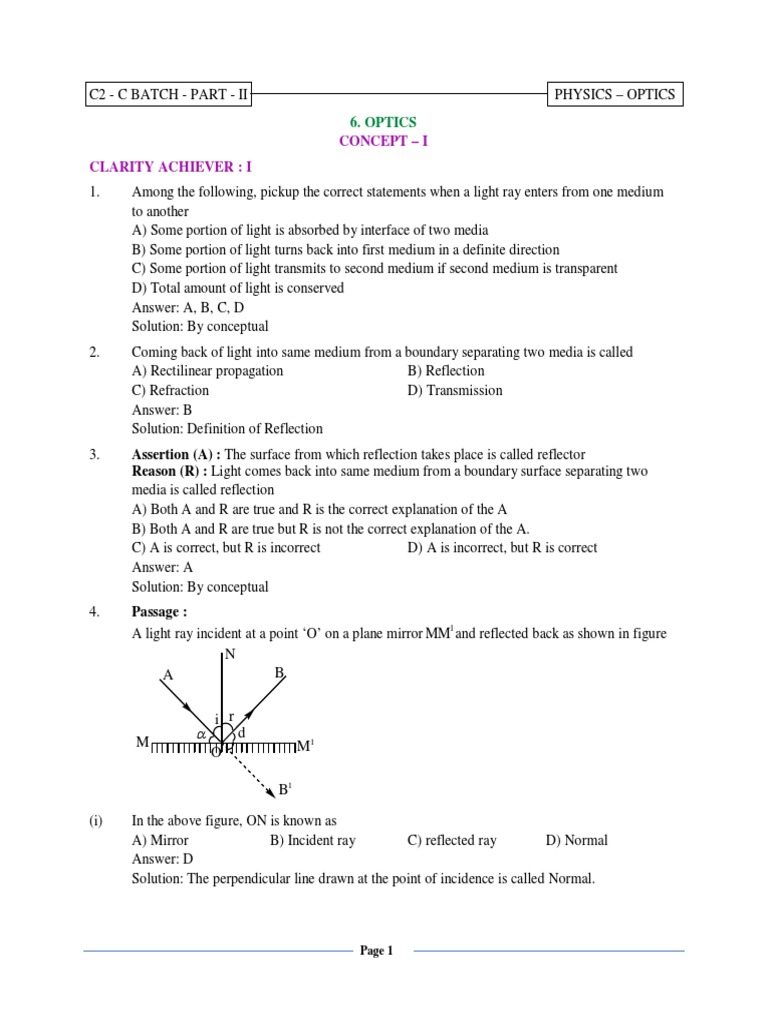 Optics Solutions Pdf Mirror Reflection Physics