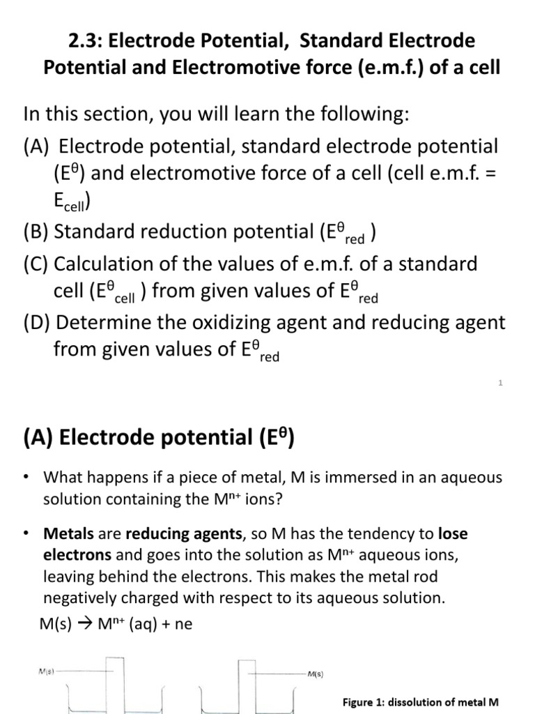 2.3 SEP - Cell E.M.F. (S) Edit | PDF | Redox | Electrode