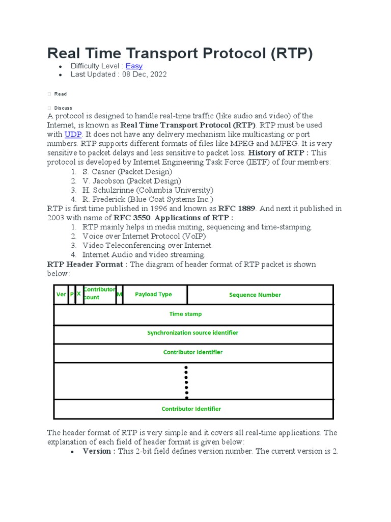 Real Time Transport Protocol | PDF | Wide Area Network | Network Protocols