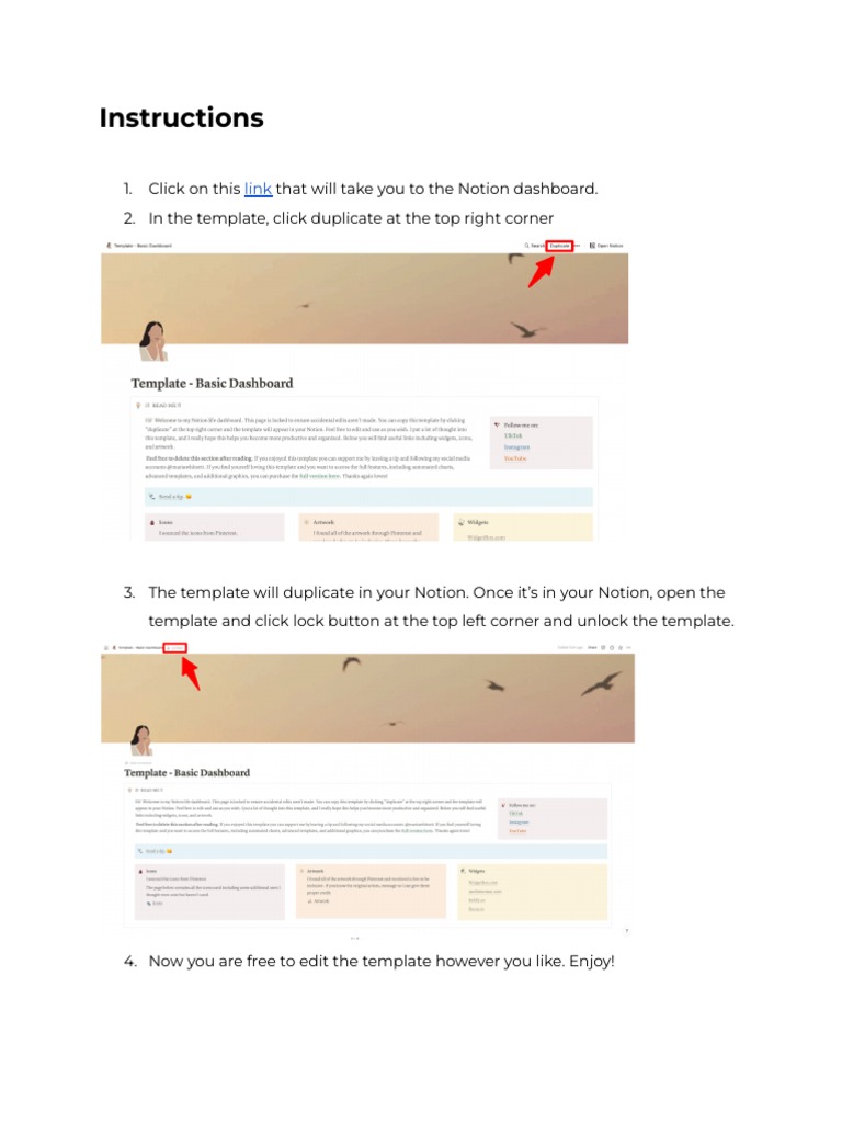 Basic Notion Template Instructions | PDF