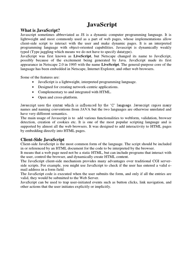 Unit-2-Javascript Theory | PDF | Java Script | Java (Programming Language)