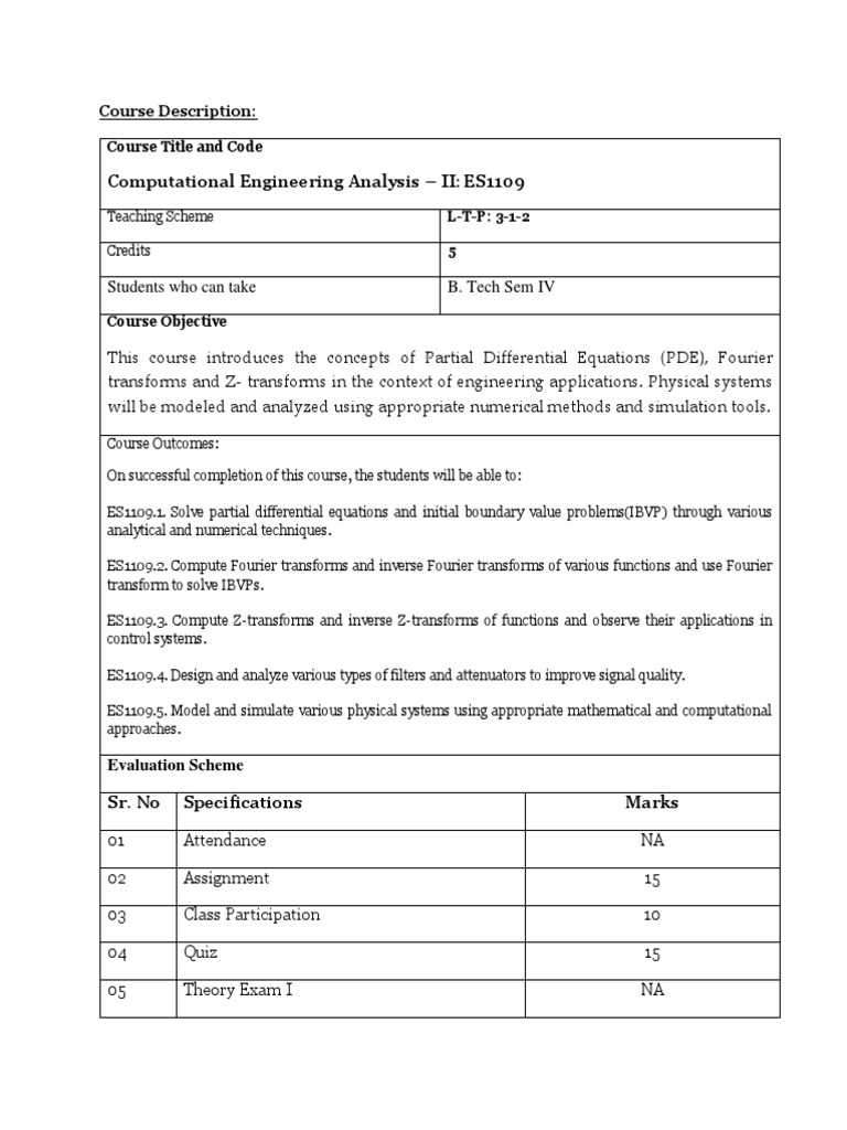 Course Description PDF Partial Differential Equation Differential