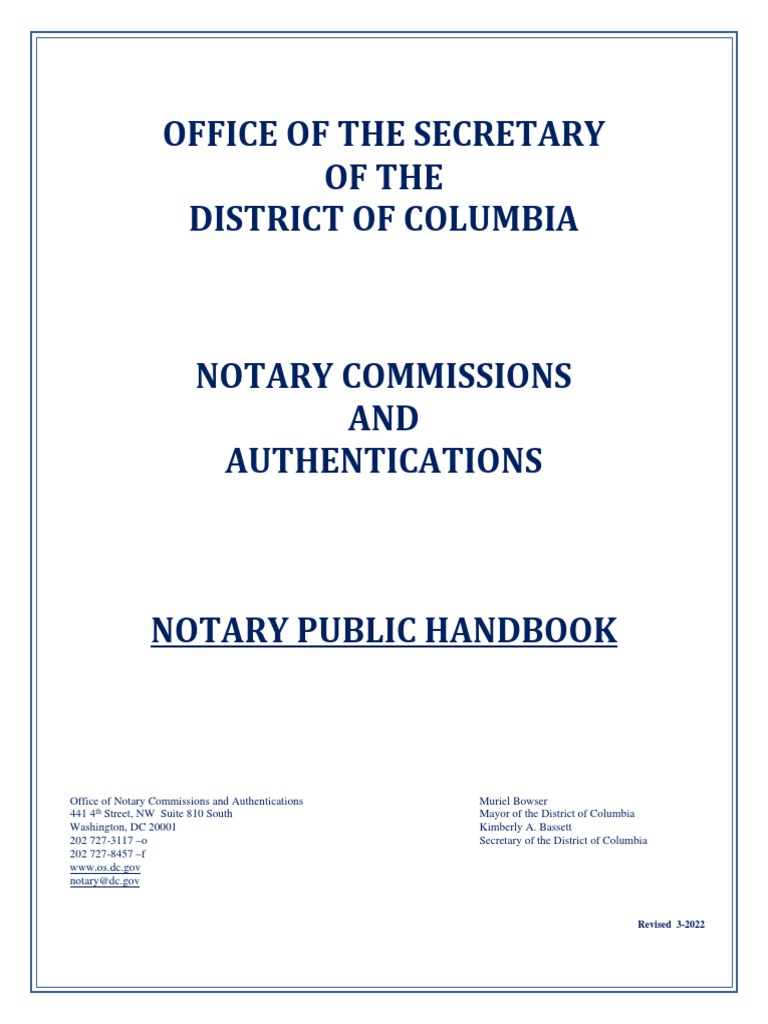 District of Columbia Notary Public Handbook (Revised 32022) PDF