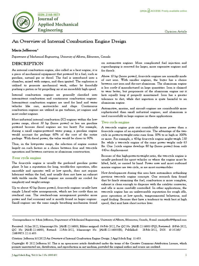 An Overview of Internal Combustion Engine Design | PDF | Engines