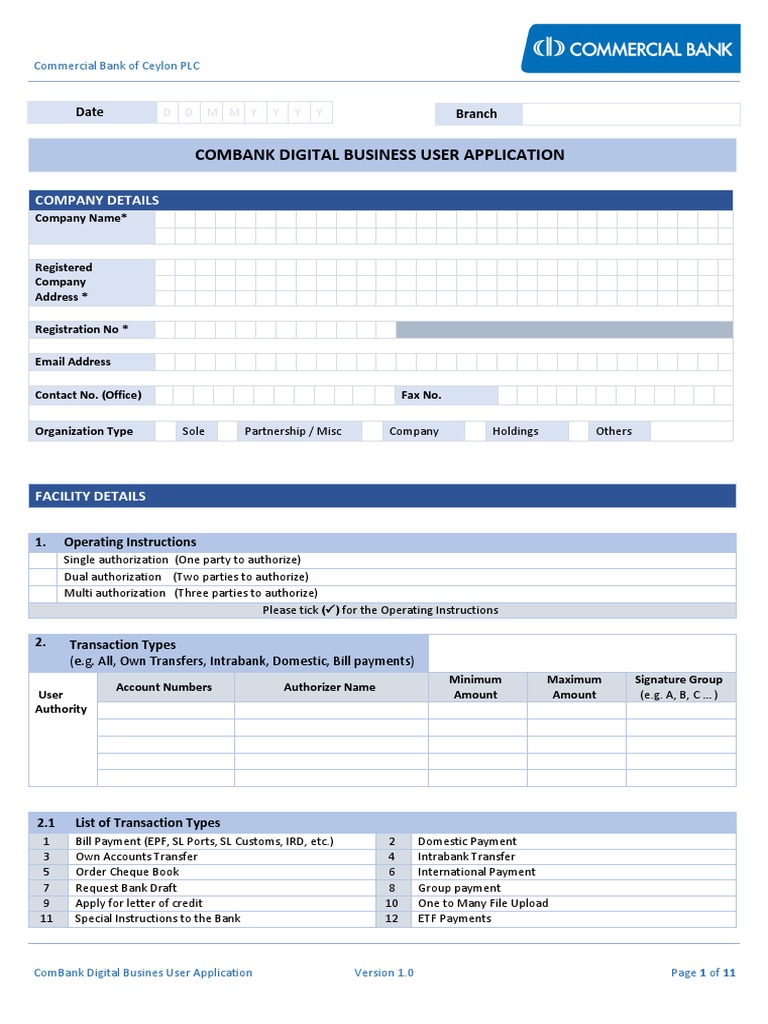 Combank digital business user application pdf business banks
