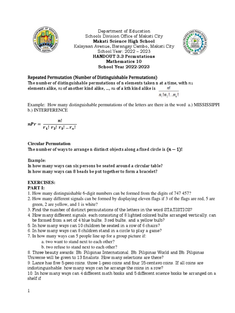 Handout 3 3 Permutation 2 Pdf Pdf Permutation