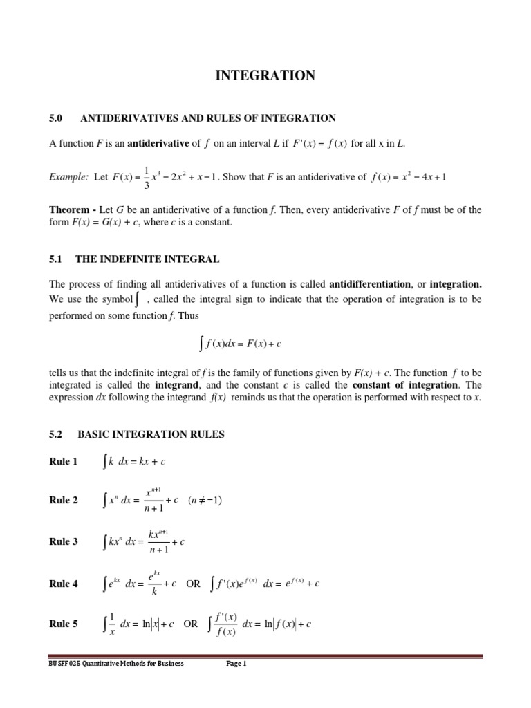 Rules and Applications of Antiderivatives and Integration | PDF ...