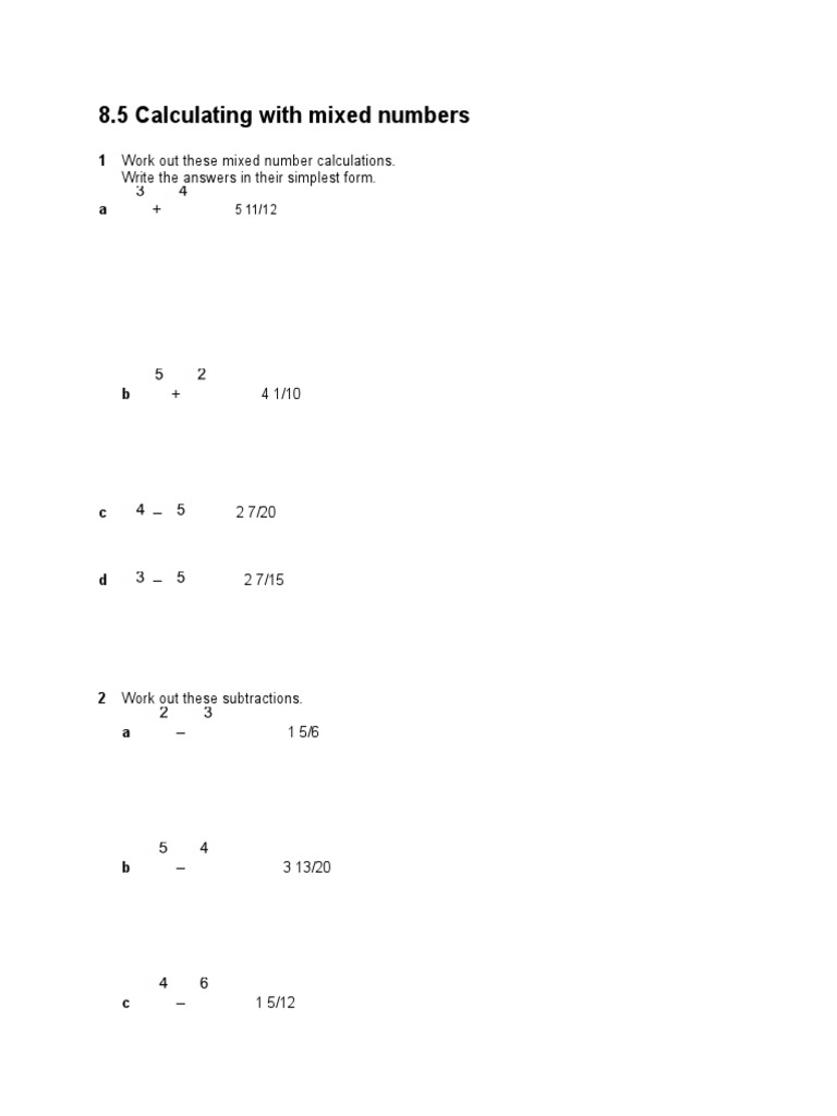 Calculating mixed numbers step-by-step | PDF | Signal Processing ...