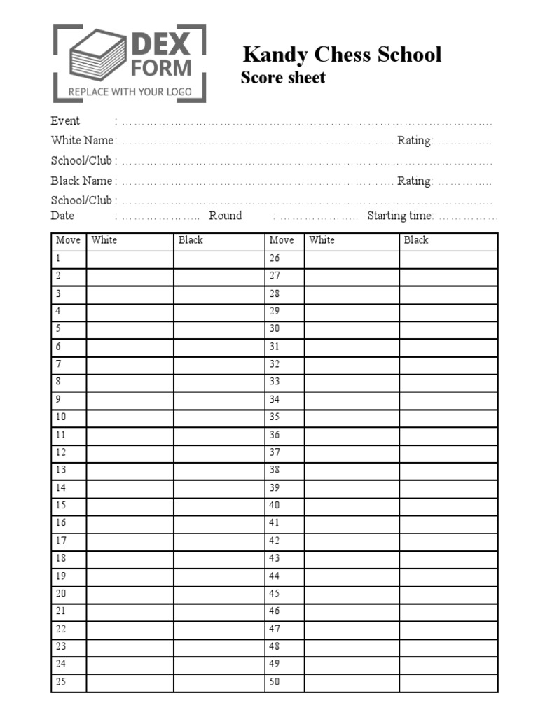 Kandy Chess School Score Sheet Template | PDF