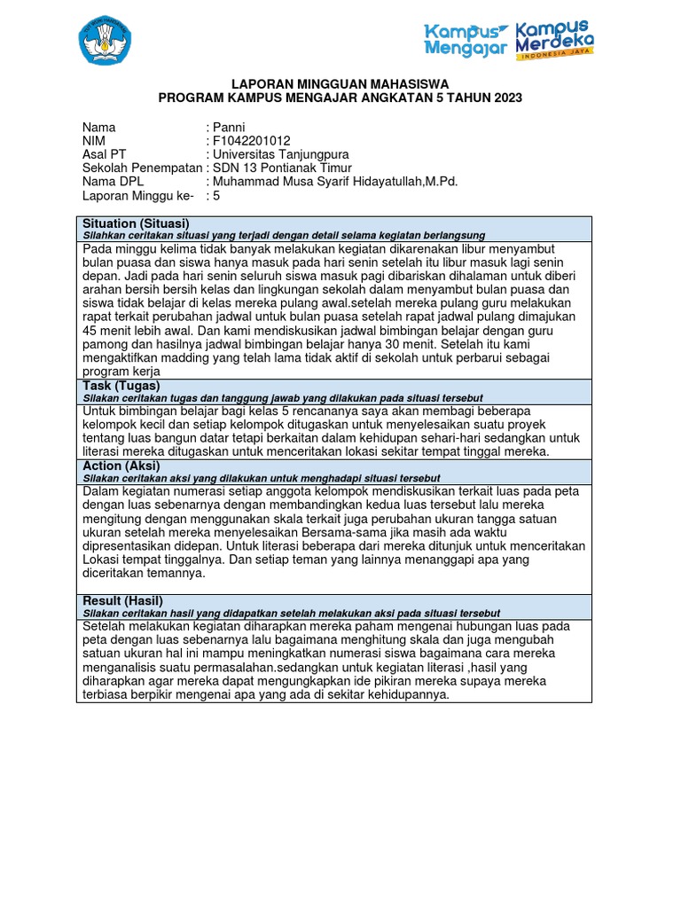 Laporan Mingguan Ke 5 Mahasiswa Km 5 Pdf Pdf