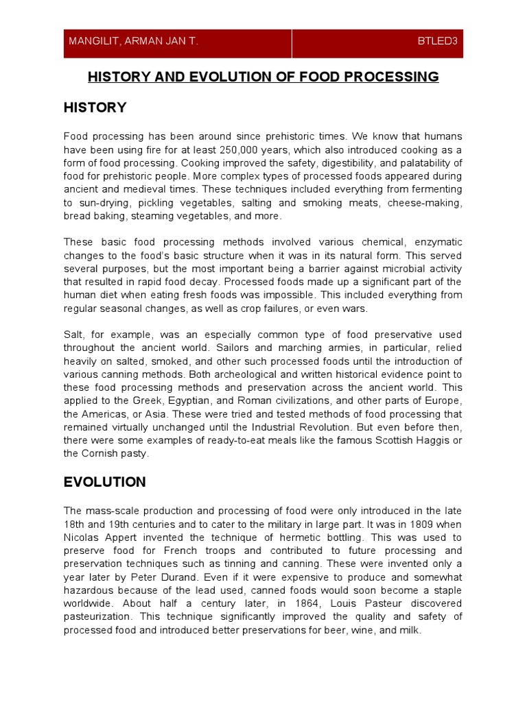 History and Evolution of Food Processing PDF Food Processing Food