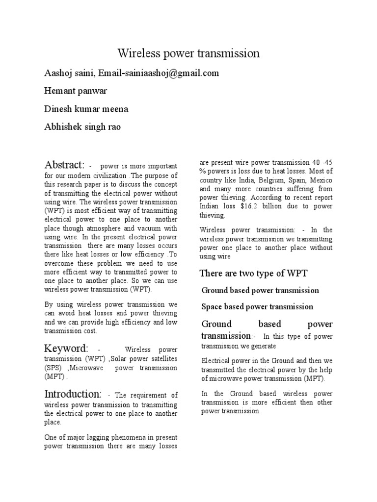 Wireless Power Transmission PDF Electric Power Transmission
