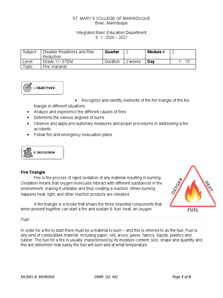 DRRR Q2 M2 Fire Hazards PDF Fires Combustion