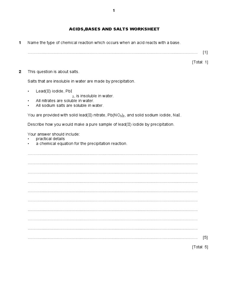 Igcse Chemistry Acids, Bases and Salts | PDF | Salt (Chemistry ...