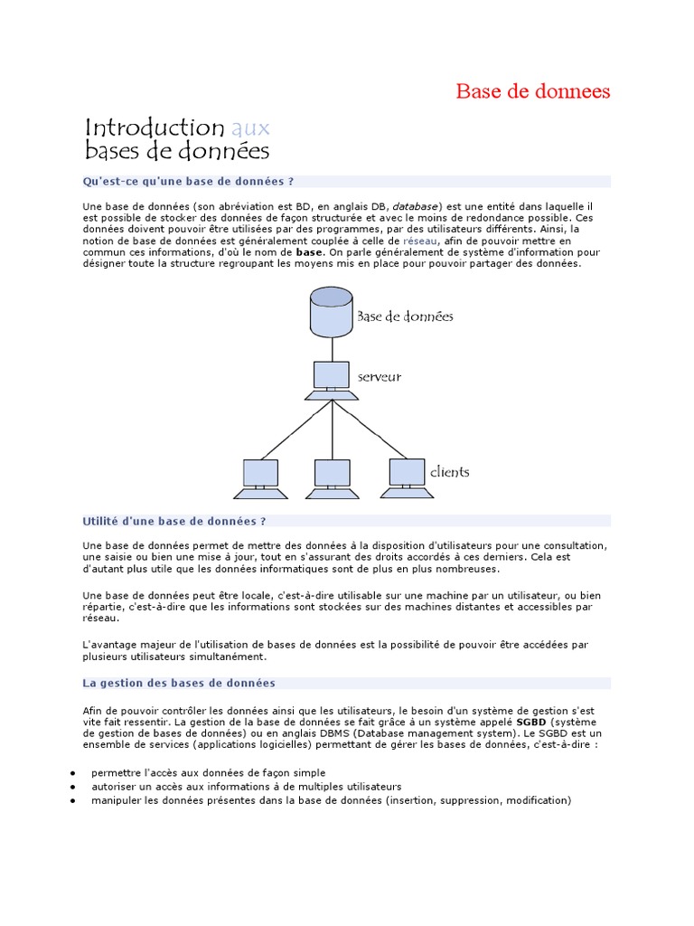 Introduction aux bases de données SGBD | PDF | Bases de données | Base ...