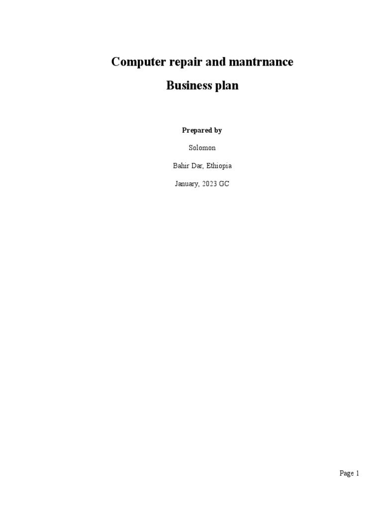 Computer Repair Business planSolDrb PDF Personal Computers
