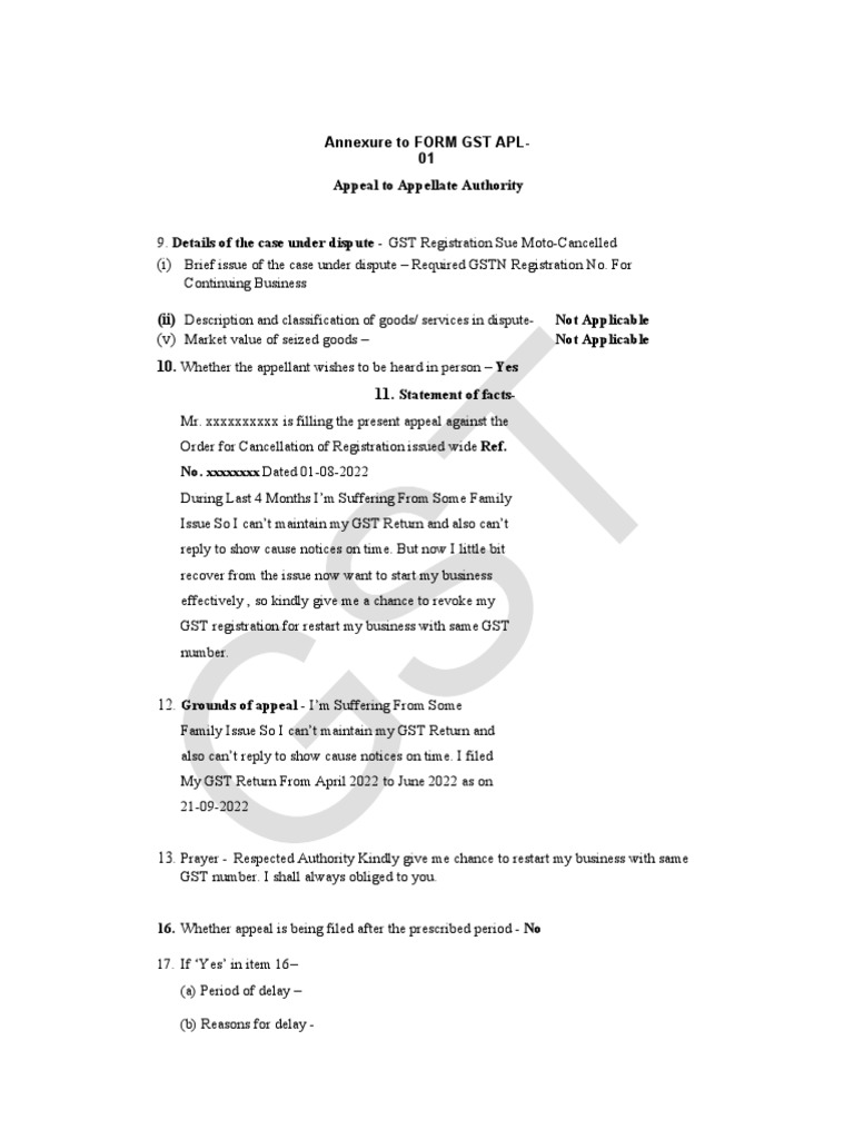 GST Appeal for Registration Reinstatement | PDF | Law