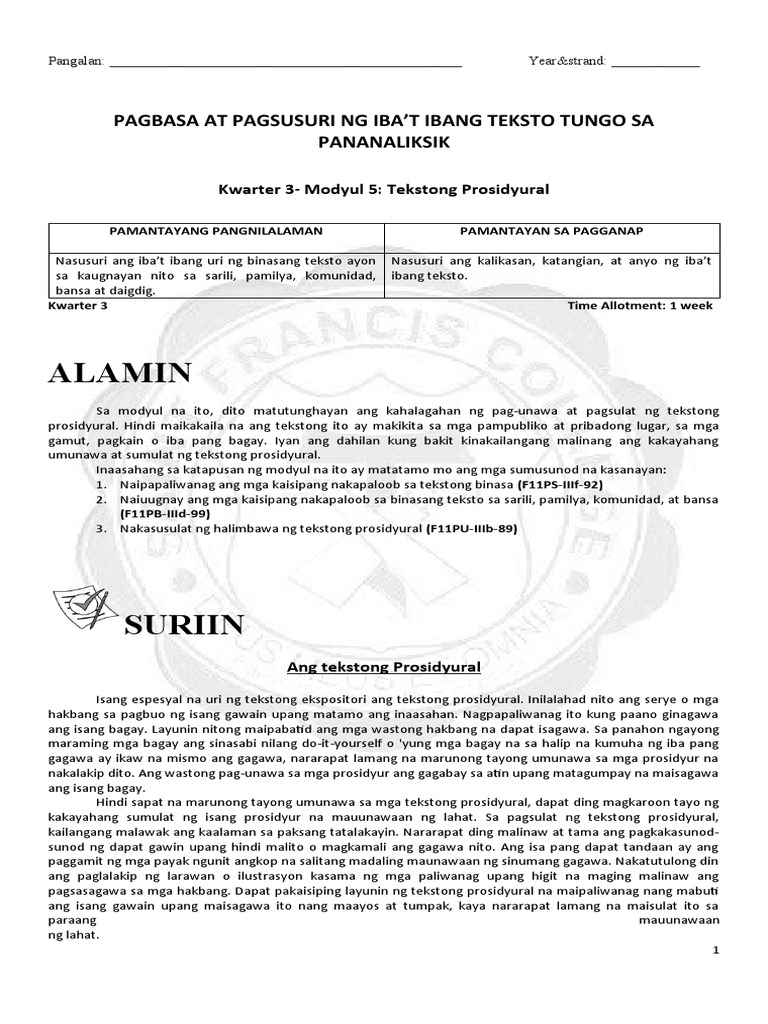 K3 Modyul 5 Tekstong Prosidyural | PDF