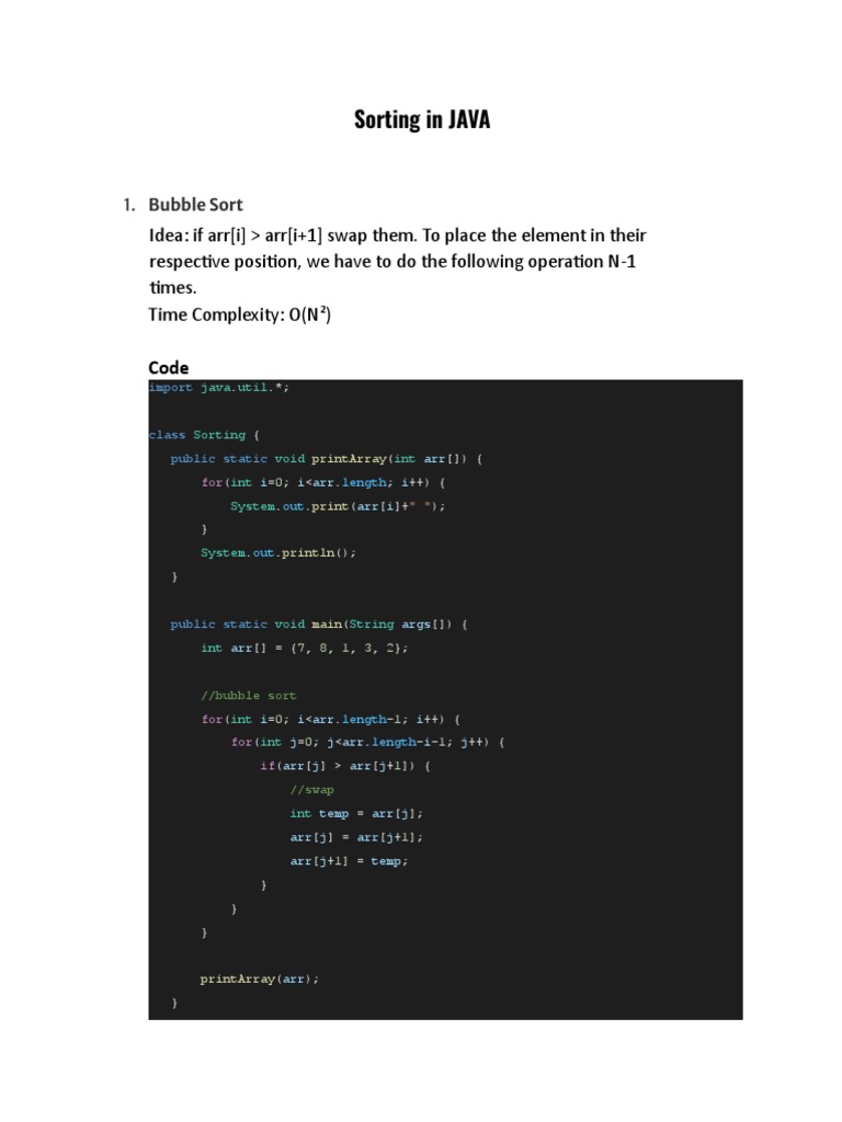 Sorting in Java - 3 Techniques | PDF