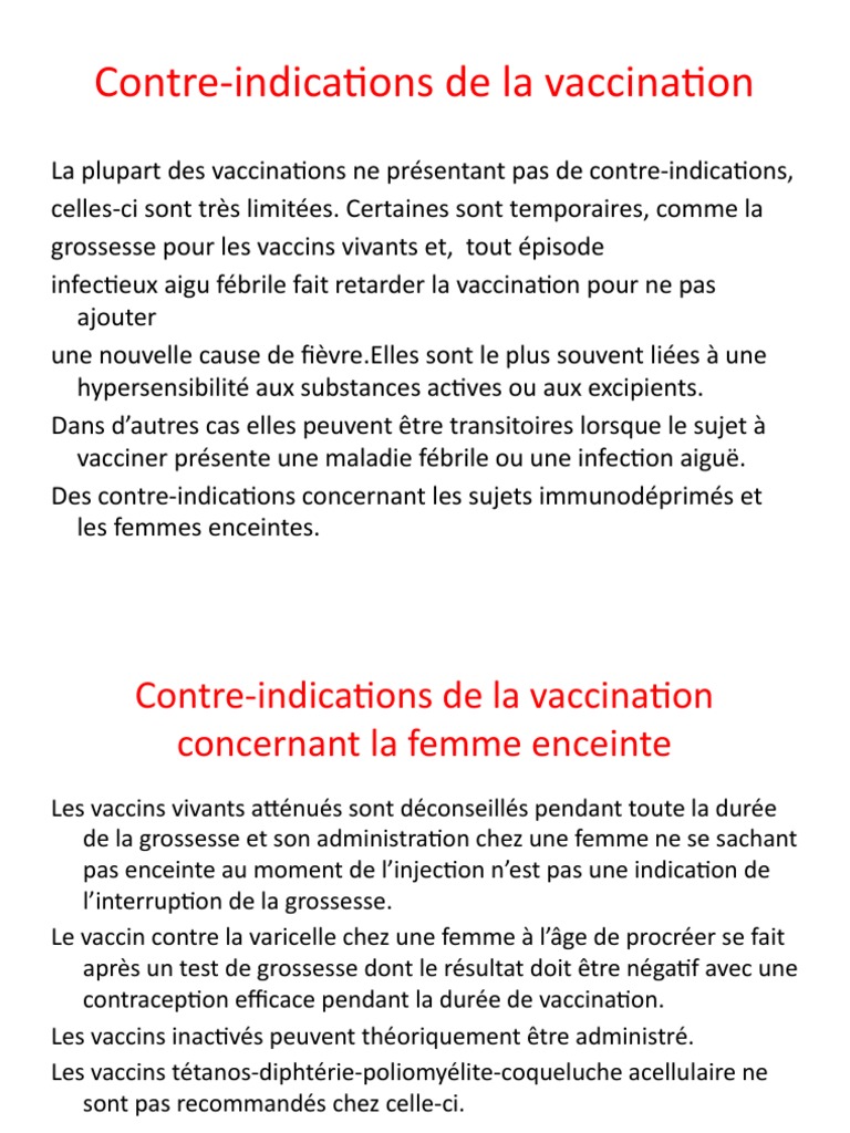 Contre-indications à la vaccination | PDF | Vaccination | Vaccins