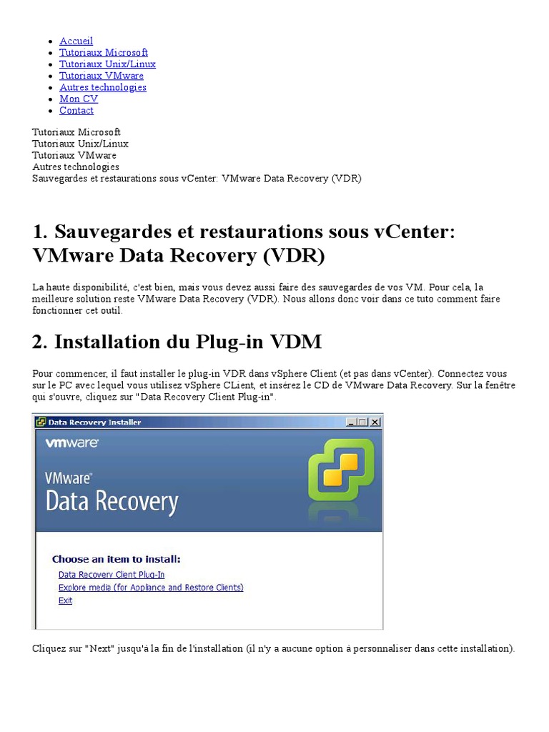 VMware Data Recovery (VDR) | PDF | VMware | Ingénierie informatique