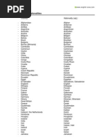 Countries and Nationalities: Country Nationality (Adj.)