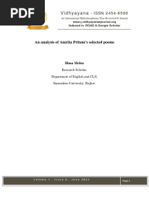 An Analysis of Amrita Pritam's Selected Poems PDF