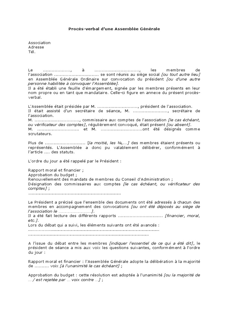 Mod le De Proc s verbal D AG PDF M thode Du Consensus Gouvernement