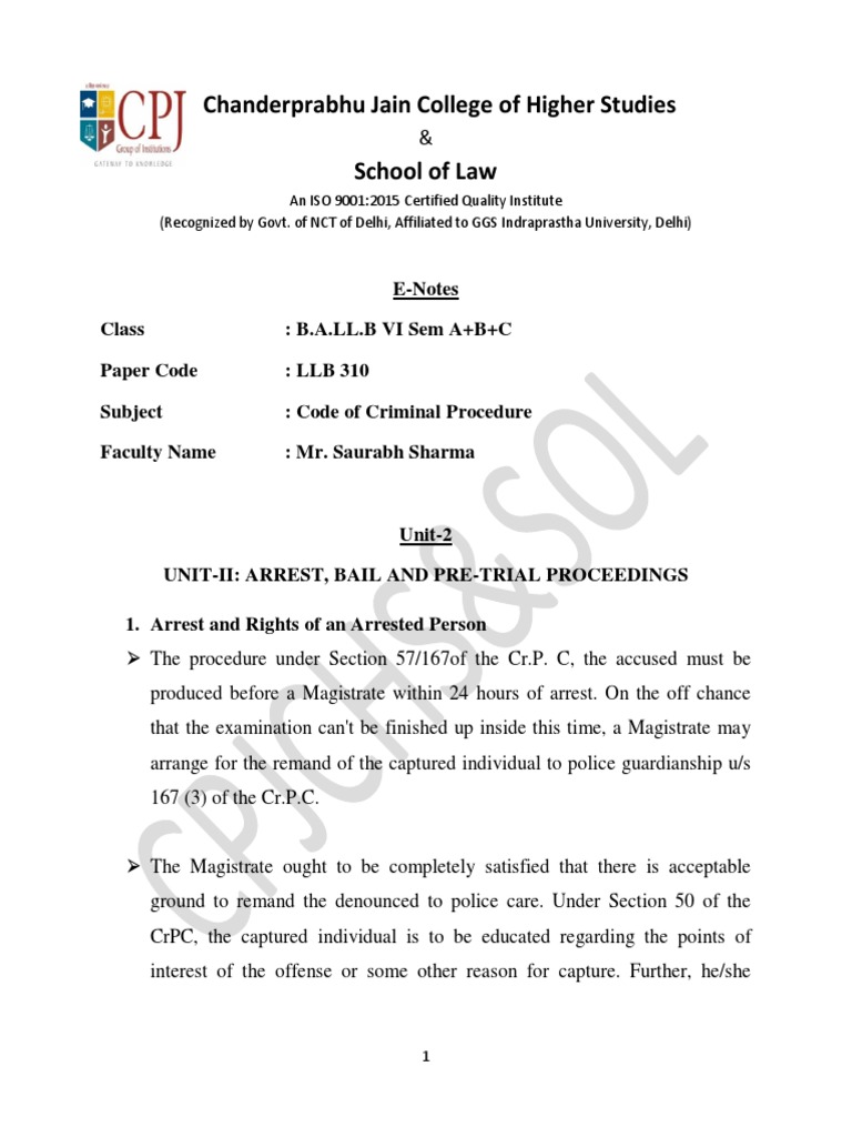 Unit 2 code of criminal procedure e notes llb 310 pdf bail