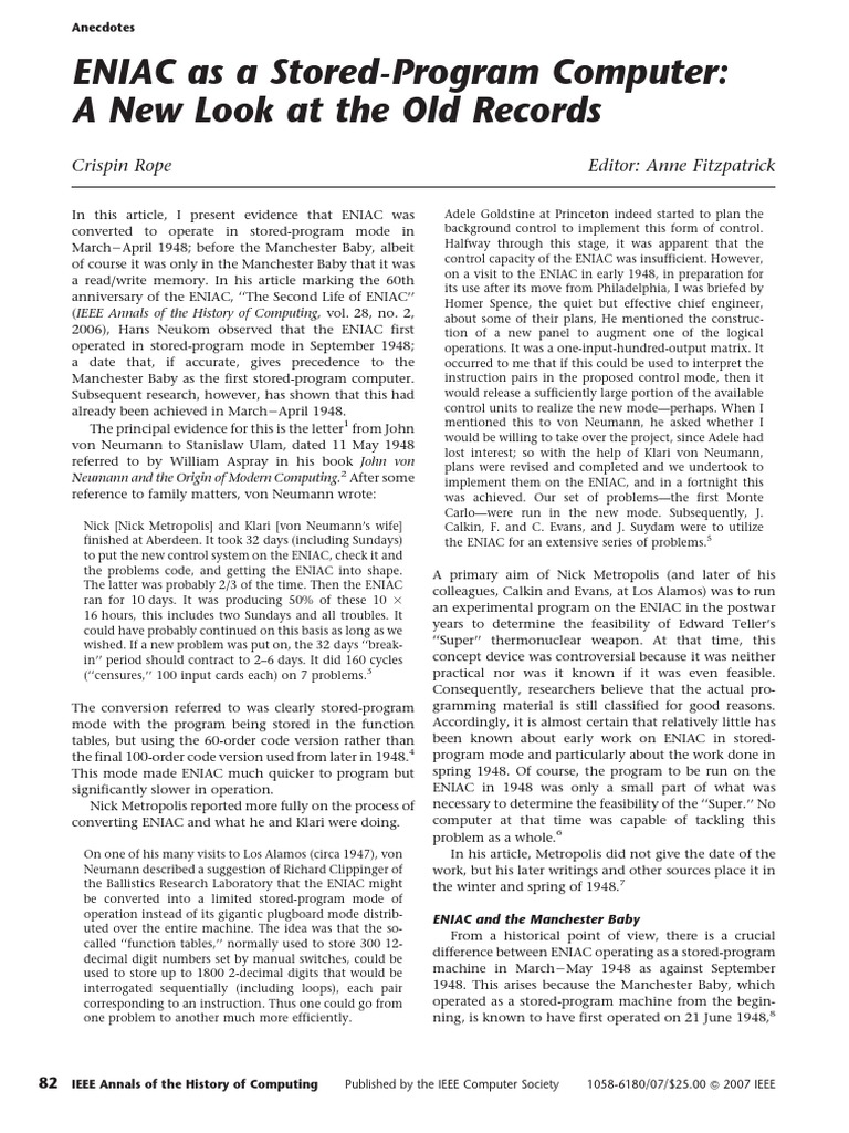 ENIAC's Early Stored-Program Operation | PDF | Computing | Computer Science