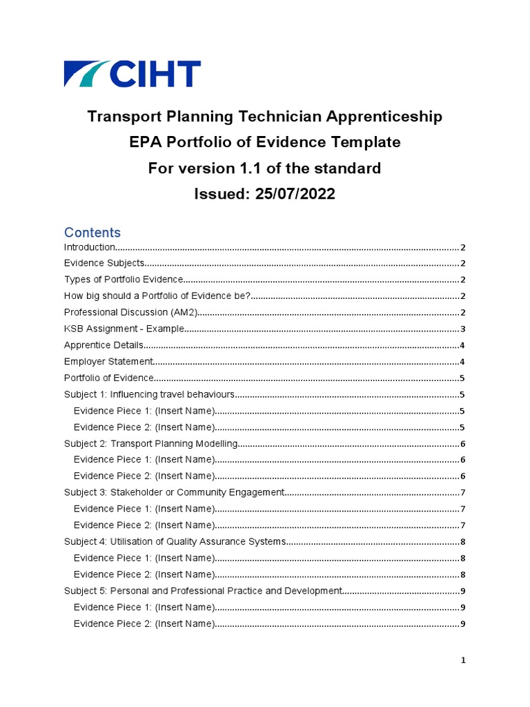 Transport Planning Technician PoE Template | PDF