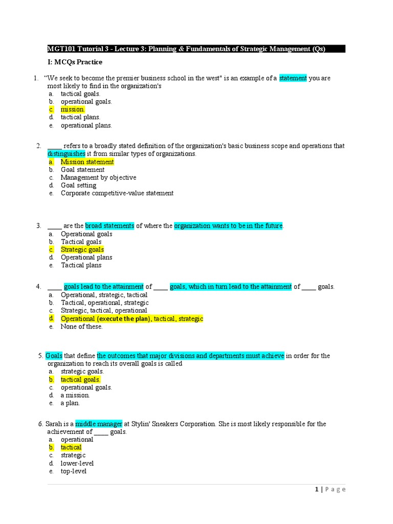 3a. MGT101 Week 4 Tutorial 3 Qs | Download Free PDF | Goal | Swot Analysis