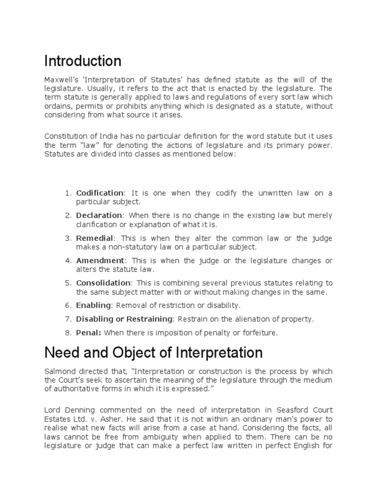 Interpretation of Statute and Explain The Principles of Interpretation