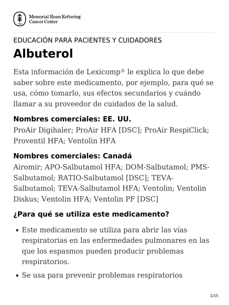 Albuterol PDF Medicamentos con receta Alergia