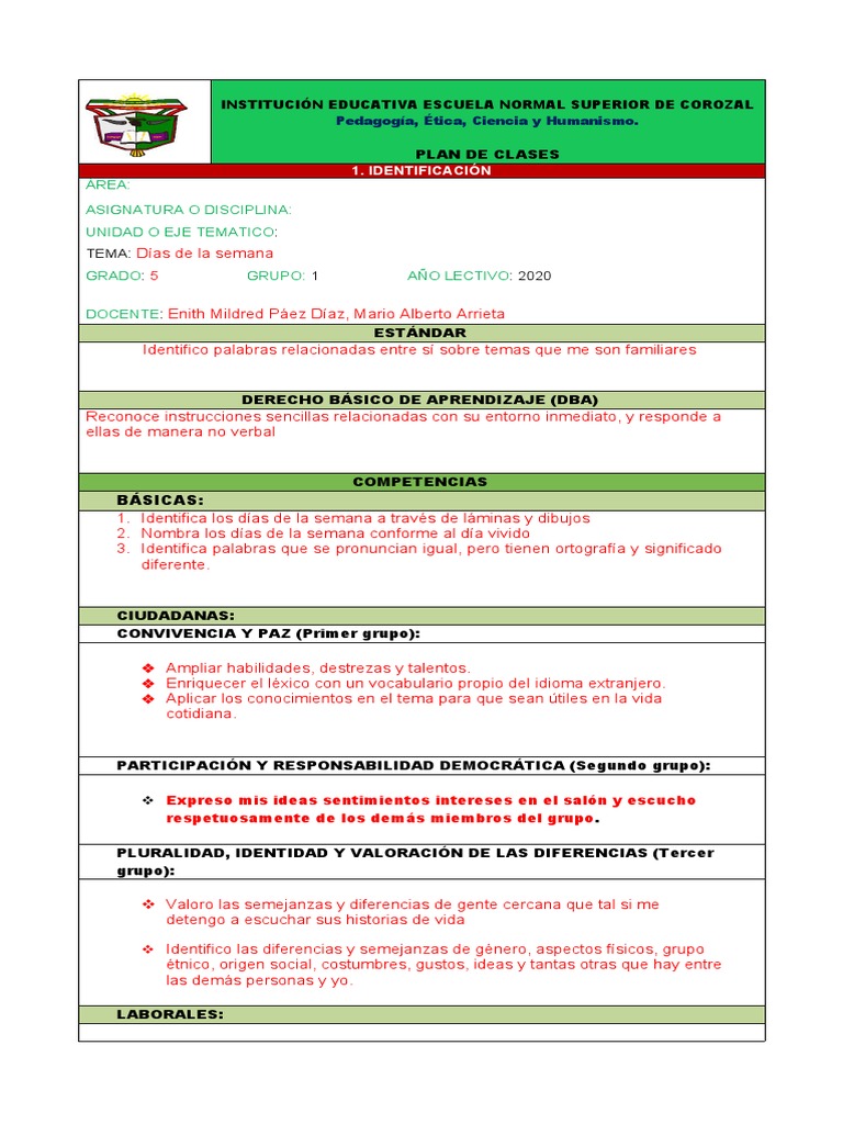 Plan De Clases Ingles Descargar Gratis Pdf Aprendizaje Ciencia