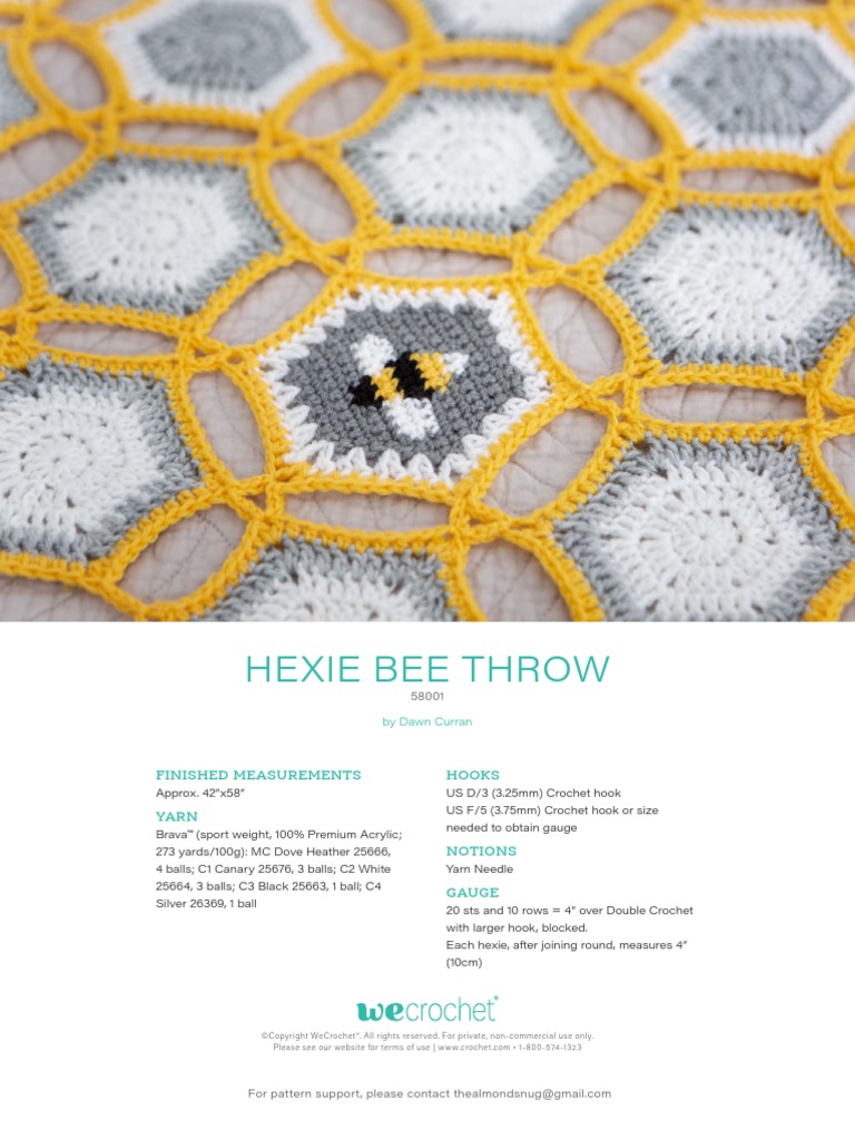 Hexie Bee Throw Finished Measurements Yarn Hooks PDF Crochet Weaving