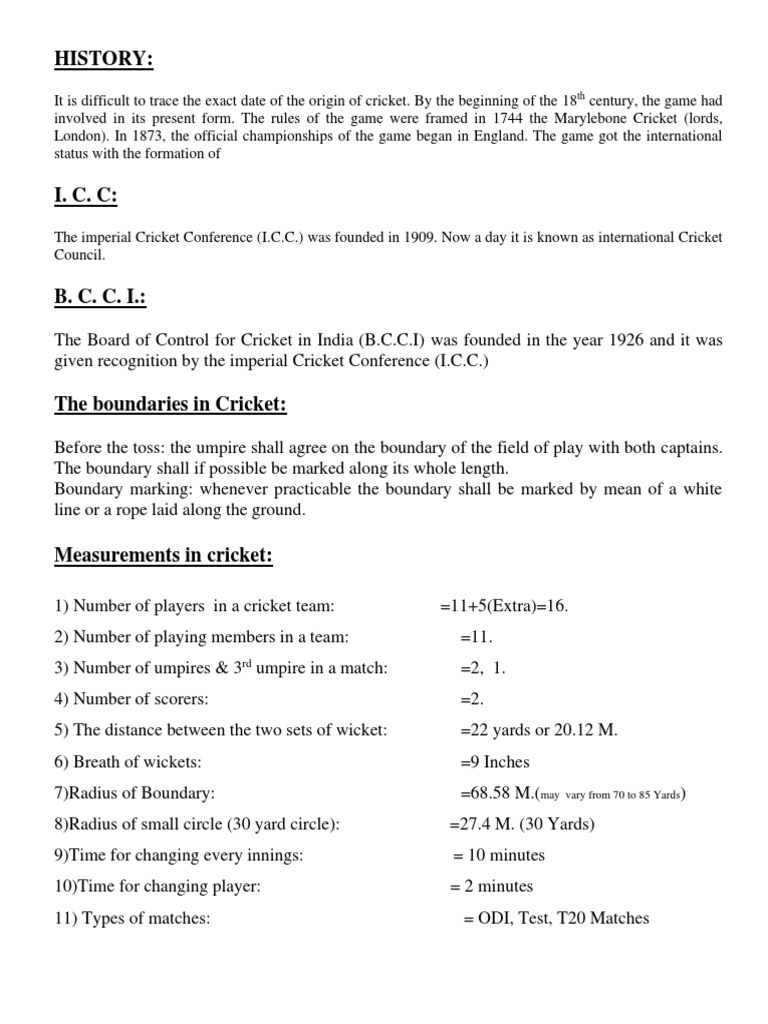 Cricket NOTES PDF | PDF | Bowling (Cricket) | Cricket