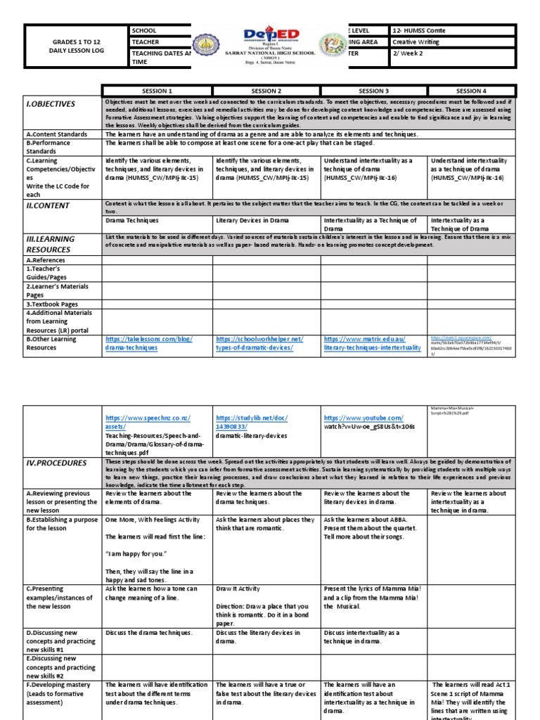 I.Objectives DramaTechniques TypesOfDramaticDevices/ Literary