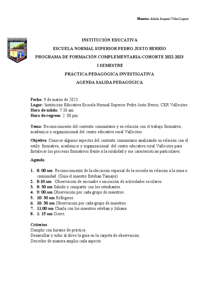 Agenda de Práctica Pedagógica Rural | PDF | Plan de estudios | Aprendizaje