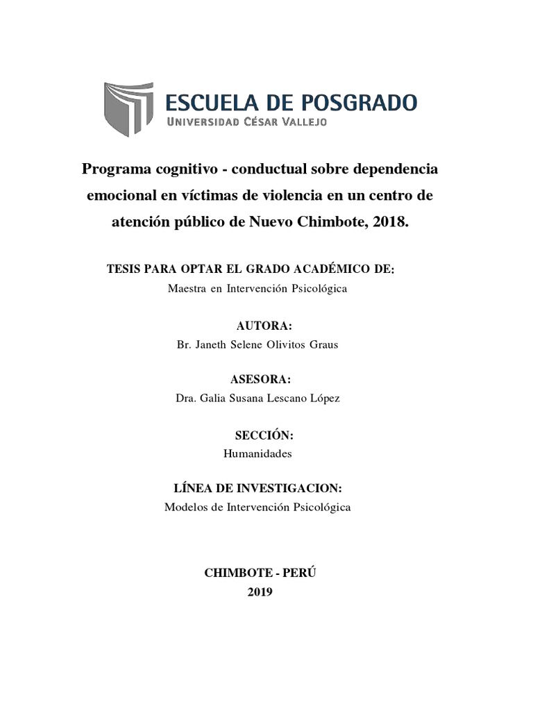 Programa Cognitivo - Conductual Sobre Dependencia Emocional en Víctimas ...
