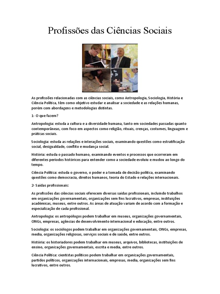 Profissões em Ciências Sociais | PDF | Sociologia | Ciências Sociais
