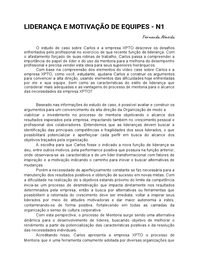 Liderança E Motivação De Equipes N1 Pdf Liderança Cultura