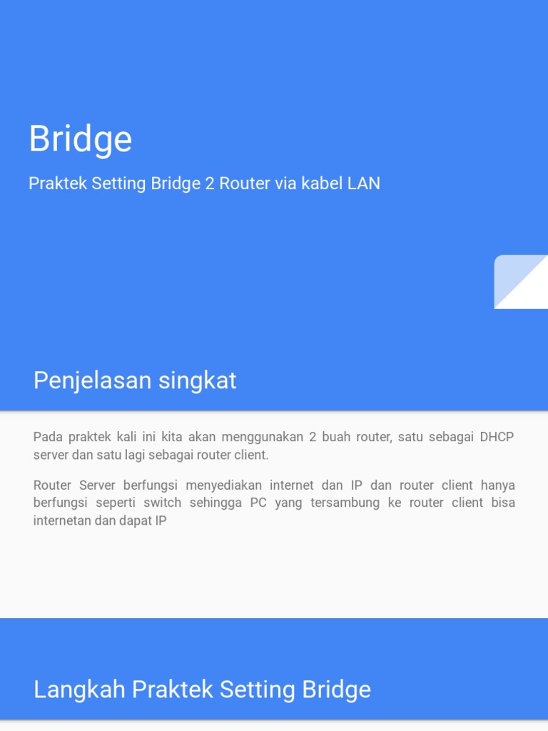 Setting Bridge 2 Router untuk Internet | PDF